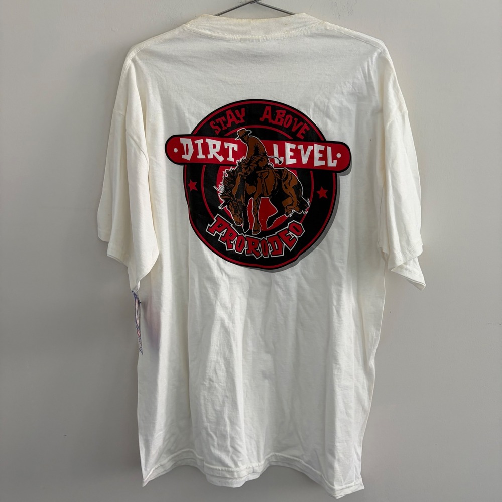 Vintage Tultex PRORODEO Stay Above Dirt Level Graphic T-Shirt White XL